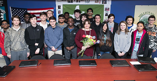 Maddie Halbach Teacher of the Year group photo with students