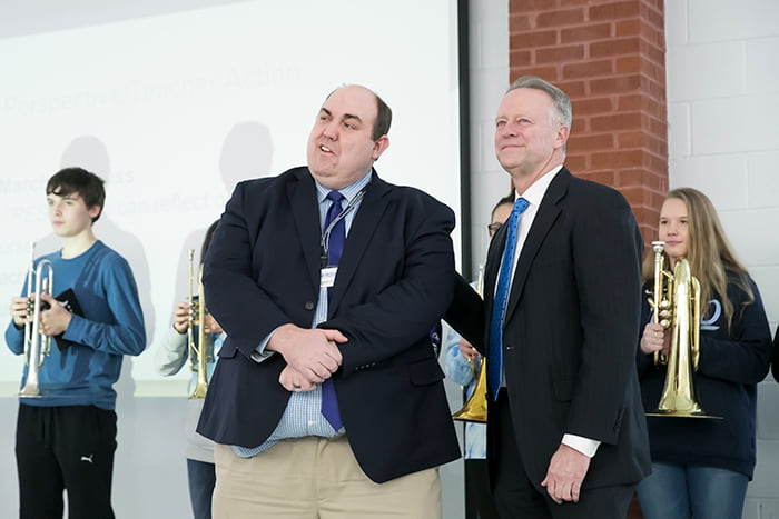 HCPSS Superintendent Dr. Martirano congratulating Principal Novak on his award.