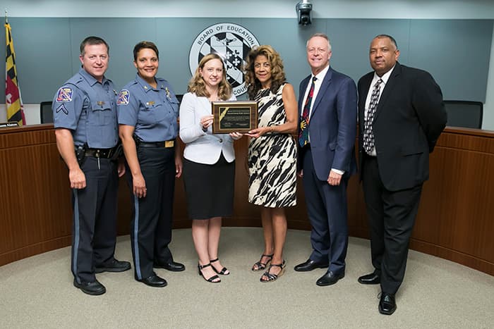 HCPSS representatives with SROs from Glenelg High School..