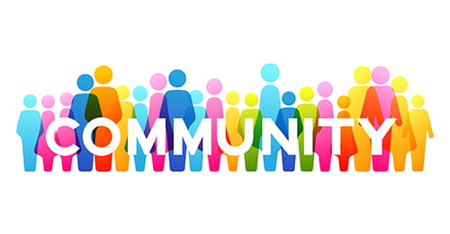 A colorful sign featuring the word community.