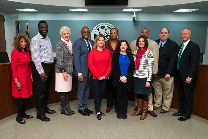 Mavis Ellis, Dr. Martirano, and several HCPSS high school administrators.