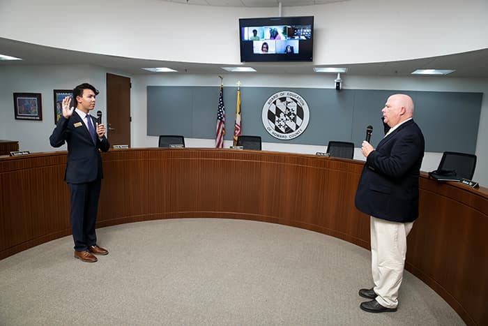 Zach Koung being sworn in as SMOB.