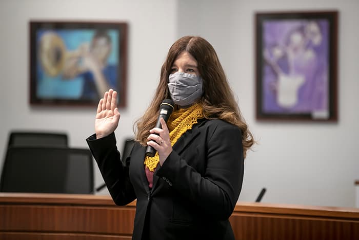 Jolene Mosley being sworn in.