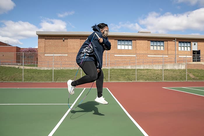 Mayah Francisco, a Howard High School JROTC student, jumping rope.