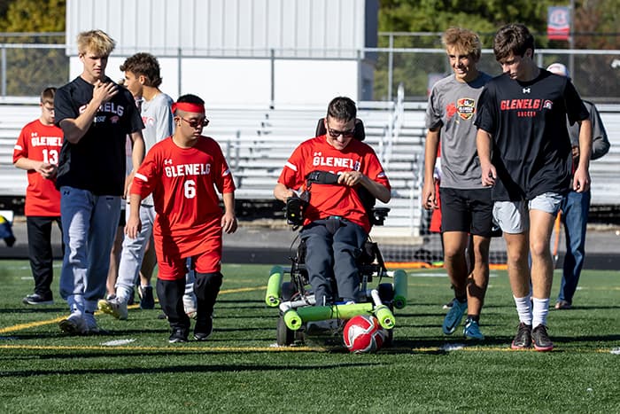 Ryan Kobylski playing in an allied soccer game.