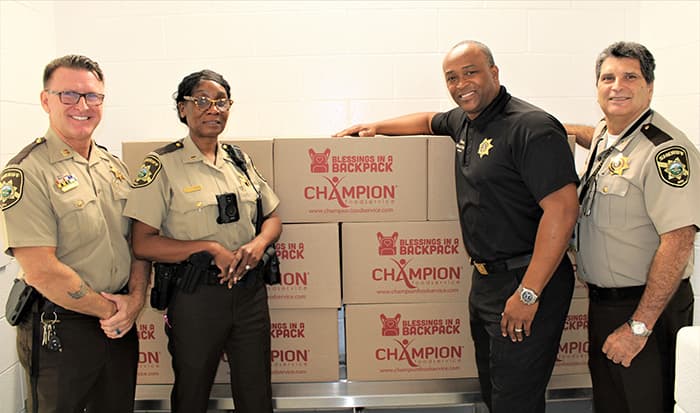 The Howard County Sheriff’s Office delivers Blessings in a Backpack weekend food packs for Thunder Hill Elementary School students.