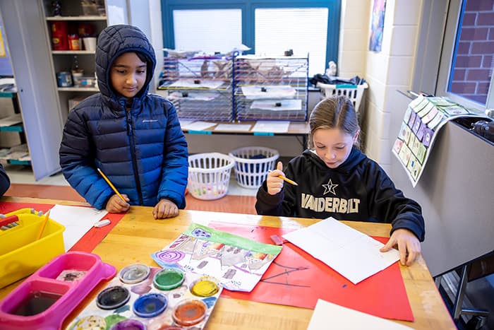 FES and CLS students work side-by-side in art class.