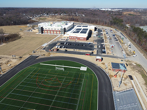 A drone photograph of Guilford Park High School construction.