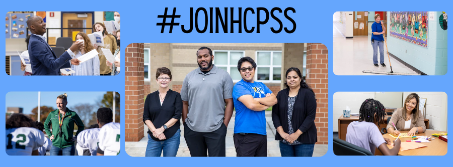 Collage of five photos featuring HCPSS staff members