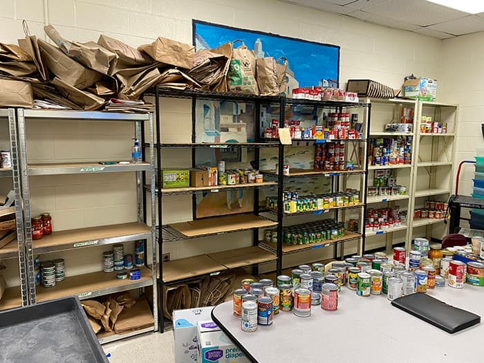 Shelves of the OMHS food pantry