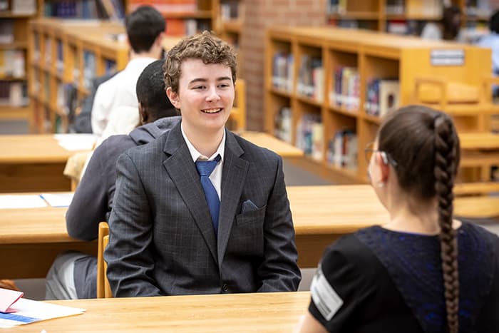 A student participating in an interview.