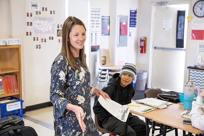 Emily Warner teaching Strategic Reading at Howard High School.