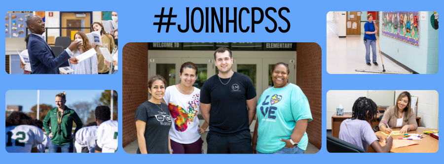 Collage of five photos featuring HCPSS staff members