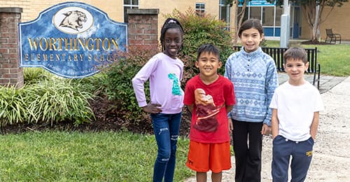 Worthington ES students outside the school.