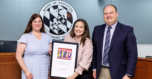 Board of Education Chair Jolene Mosley, HCPSS Superintendent William Barnes, and Lizz Hammon.