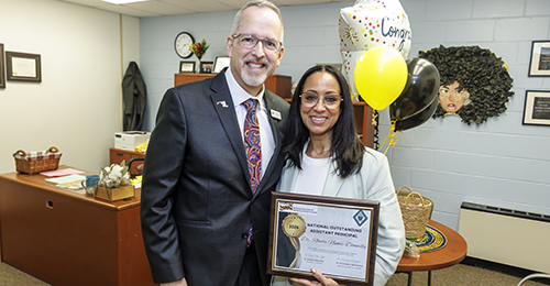 MAESP Executive Director Christopher Wooleyhand and MHMS Assistant Principal Dr. Rhoda Nunez-Donnelly.