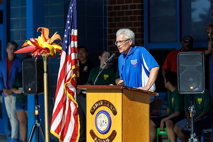 Special Olympics of Howard County Director Bob Baker speaking at Challenge Day.